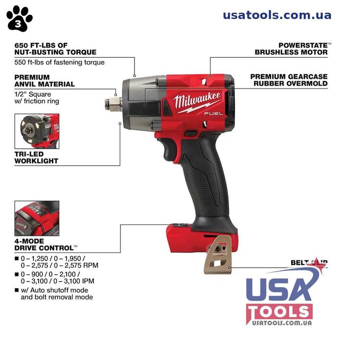 Гайкокрут 746/880 нм 4-х швидкісний безщітковий 1/2" Fuel Milwaukee 2962-20 (каркас)