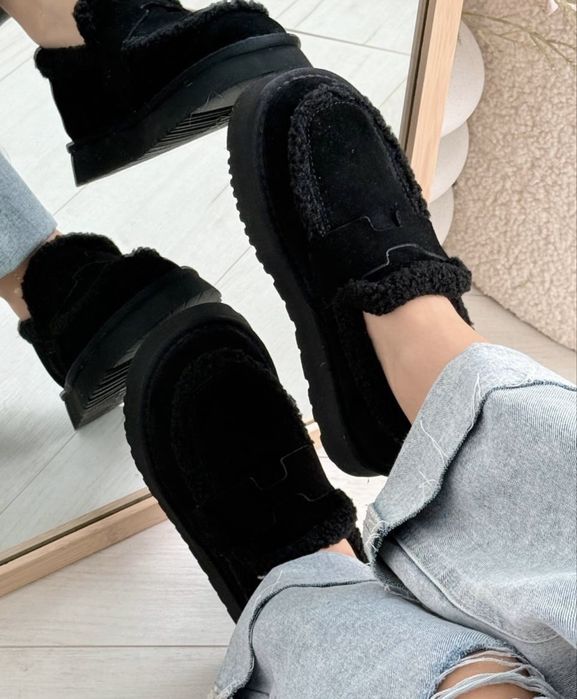 Женские замшевые угги лоферы автоледи