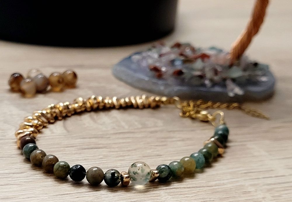 Bransoletka handmade z agatem i hematytem