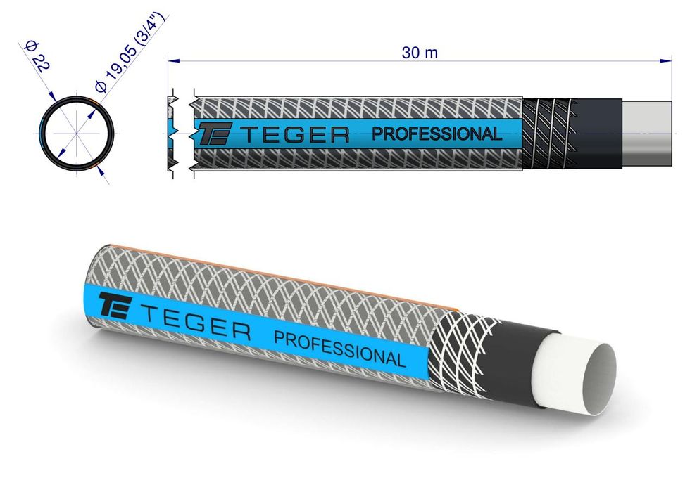 Wąż ogrodowy "PROFESSIONAL- EXTRA FLEX" FI 3/4". 30m / TEGER