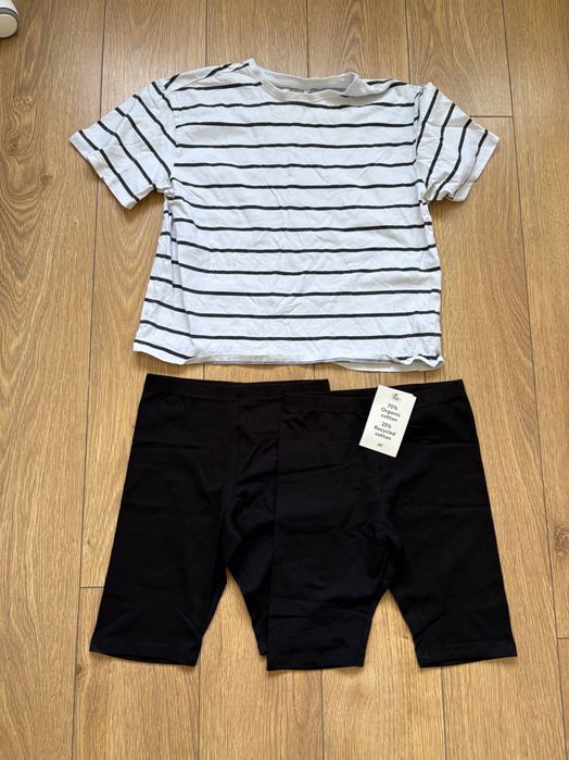 Czarne kolarki krótkie legginsy 2 pary spodenki na wf H&M r.140