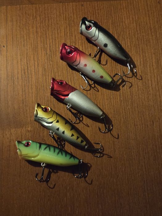 Conjunto 5 Iscas de Pesca Popper com Rattling (Novas)