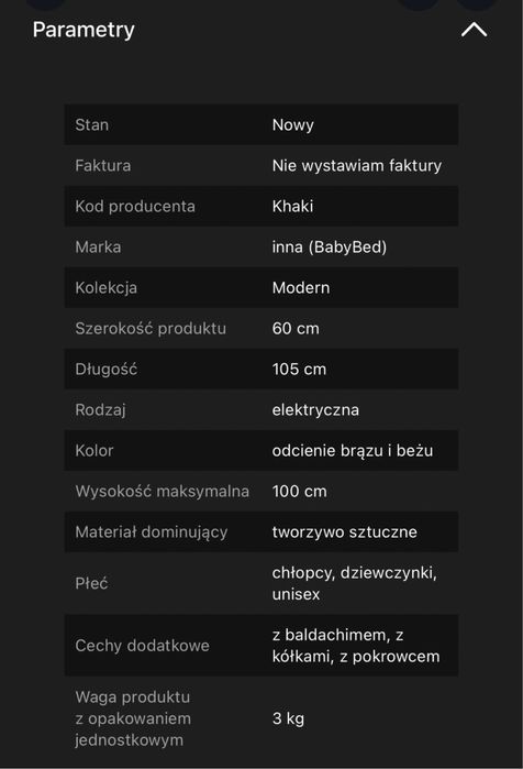 Łóżeczko dziecięce 3w1 elektryczne z funkcją bujania