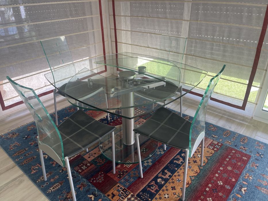 Mesa vidro extensível com 4 cadeiras