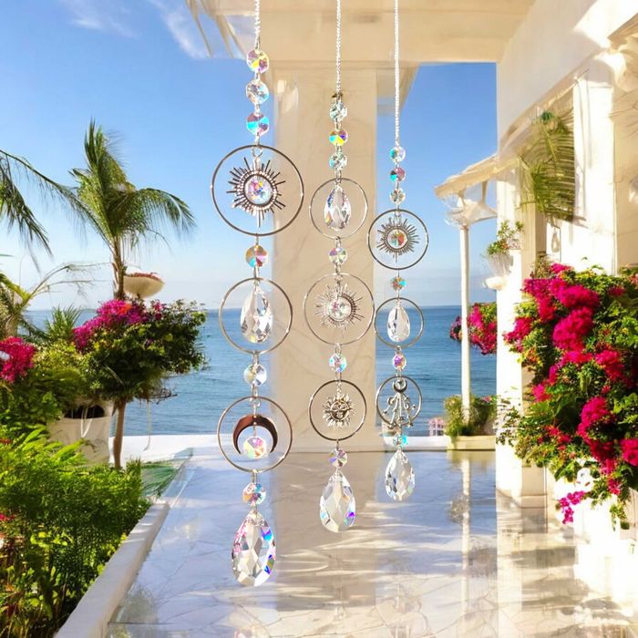 ZAWIESZKI Ozdobne do Okna Słońce Księżyc Gwiazdy Kolorowe SZKLANE Zen