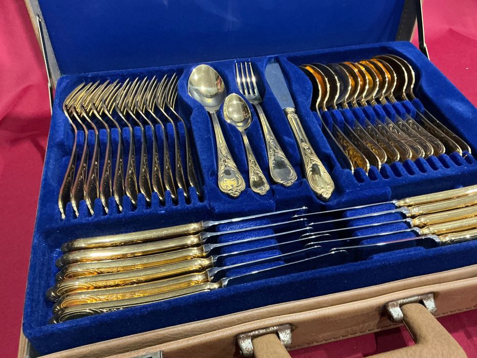 Talher solingen banho de ouro 22 /serviço para 6 pessoas estojo mala