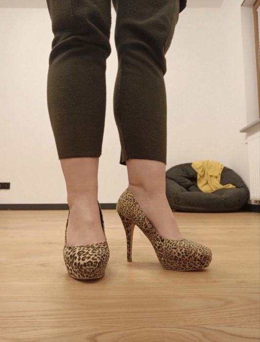 Panterkowe szpilki na platformie kobiece buty sexy chick