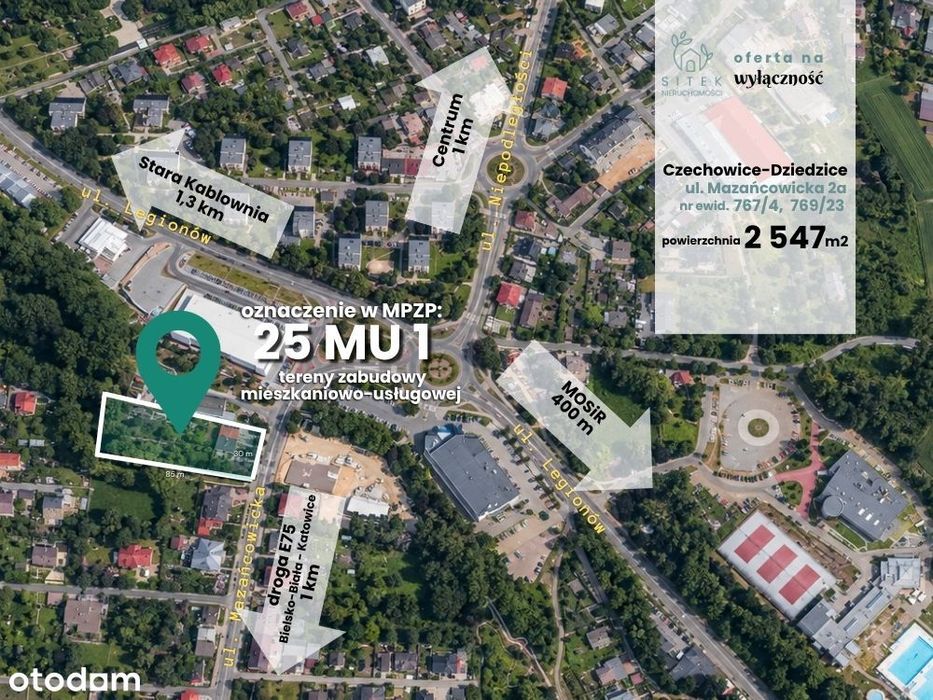 BEZ PROWIZJI działka inwestycyjna w CENTRUM CZ-DZ ul. Mazańcowicka