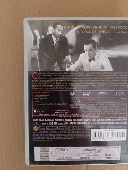 DVD do filme clássico "Casablanca" (portes grátis)