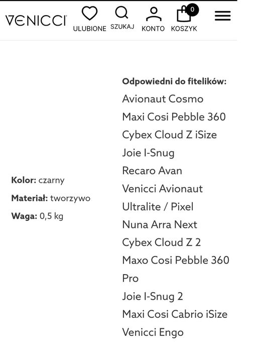 Adaptery do fotelika Venicci