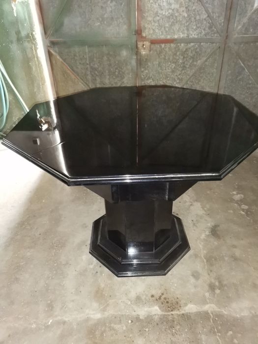 Mesa de sala octógonal lacada preta com 6 cadeiras