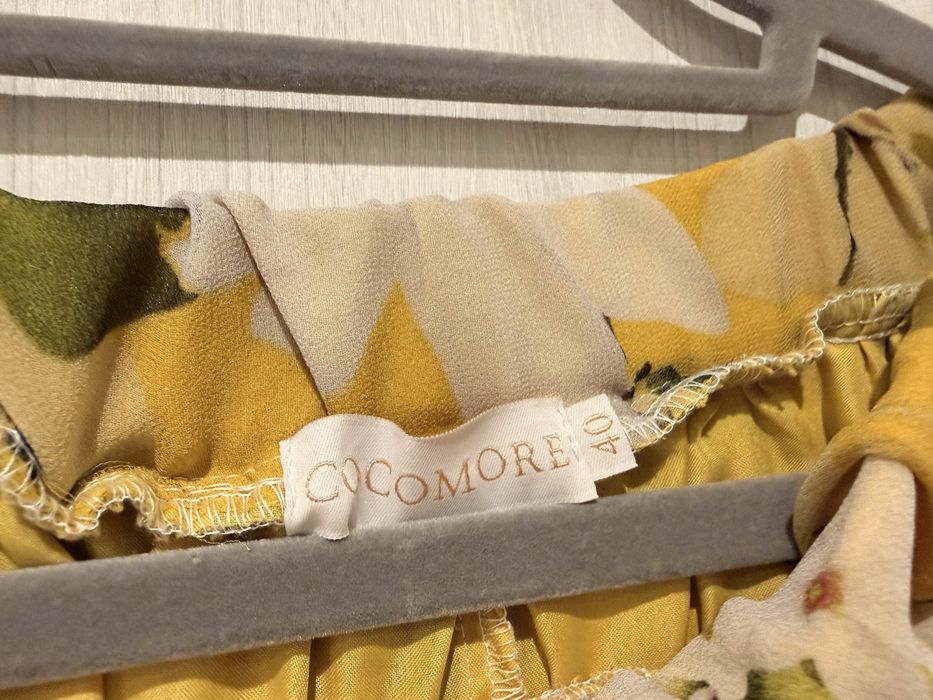 Spódnica asymetryczna falbanki szyfonowa żółta kwiaty 3D 40 Cocomore