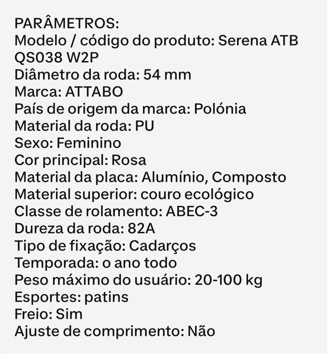 Patins de 4 rodas para jovem. Tam38