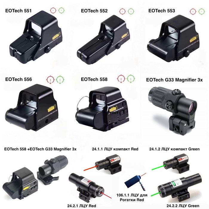 Коллиматорный Голографический Прицел EOTech двух цветный Red and Green