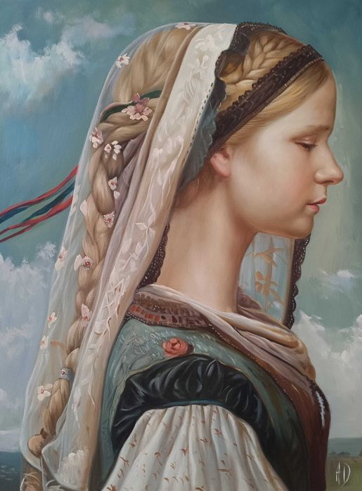 Grande Quadro 80x60 - Óleo de Anne Dias -"Lady Verity of Gilded Skies"
