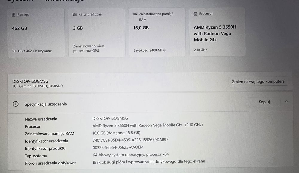 Laptop Asus TUF-gaming FX505D