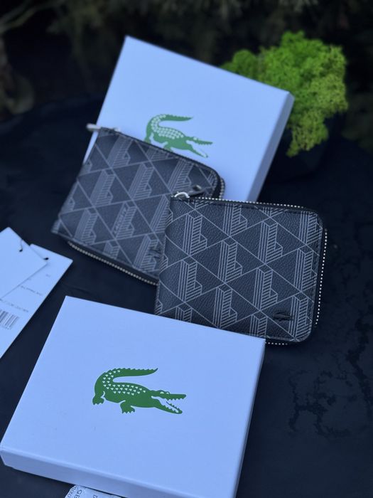 Гаманець Lacoste чоловічий шкіряний кошелек монетница Лакост чорний