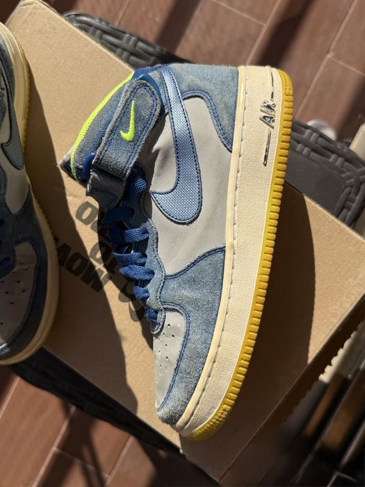 Sapatilhas Nike Air Force 1 Mid Originais (Azul / Cinzento / Néon)