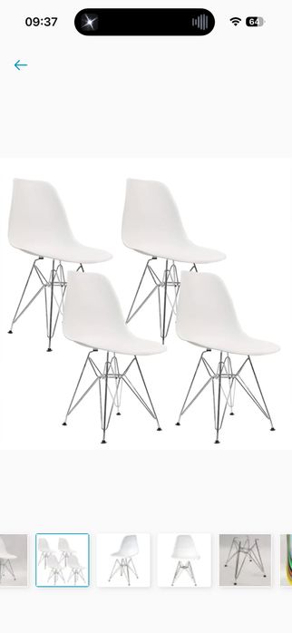 Komplet 4 krzeseł białych – styl Eames, metalowe nogi