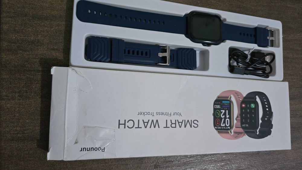 Smartwatch POOUNUR P66, Granatowy, Inteligentny zegarek z dod. paskiem