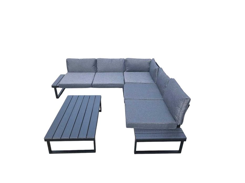 Narożnik Ogrodowy ze stołem XL Zestaw Wypoczynkowy Antracyt Stolik HDM