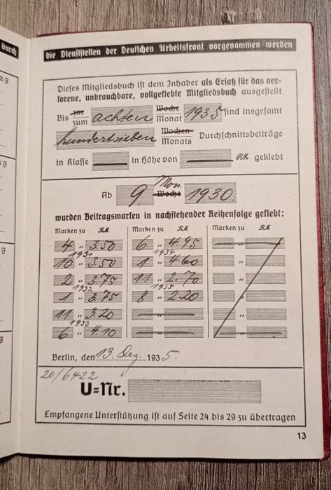 Militaria III Reich Wehrmacht DAF Documento