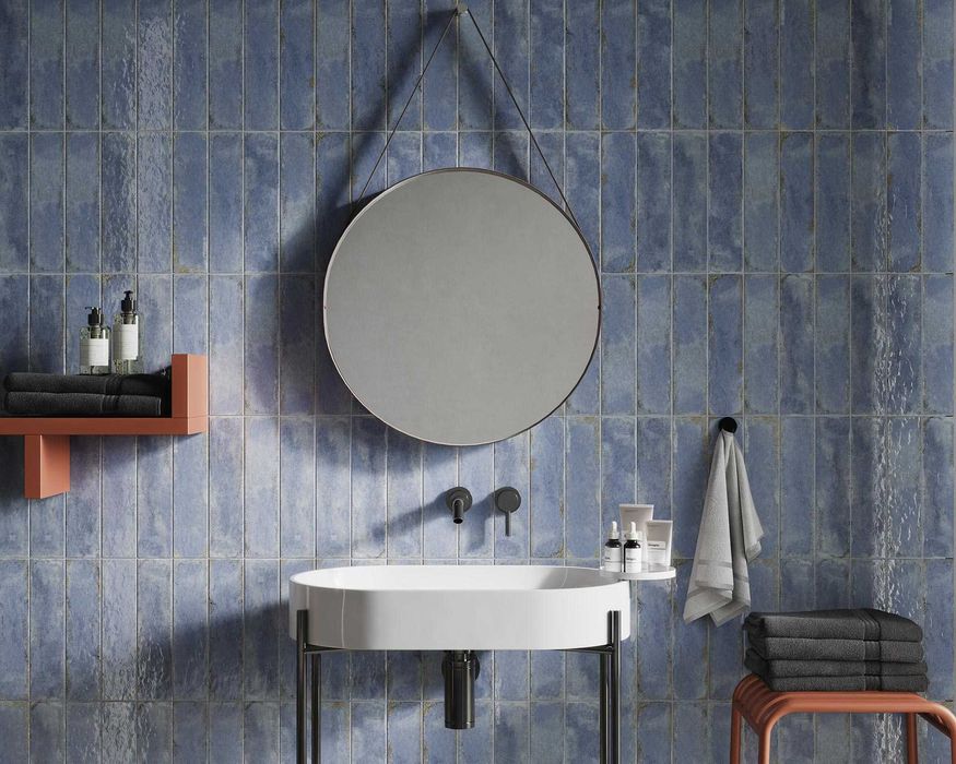 Szkliwiona cegiełka, zielona, niebieska - kolory - płytki ścienne