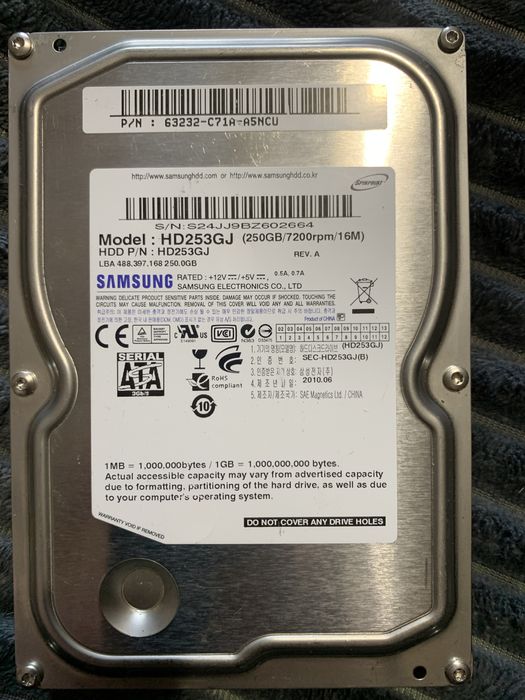 HDD Samsung HD253GJ 250 GB, рабочий, б/у