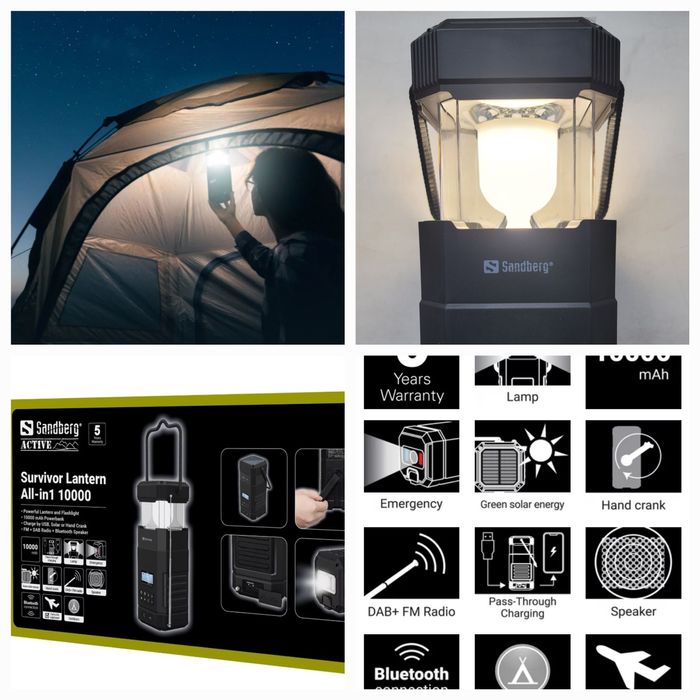 Повербанк-ліхтар Sandberg 10000mAh+FM+DAB+Bluetooth колонка