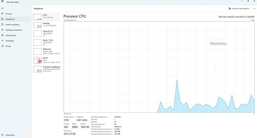 Komputer Stacjonarny i5-13600kf RX9070XT 32GB DDR4 2TB SSD M.2 +AIO240
