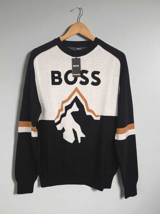 Hugo Boss S L Czarny Beżowy Męski Sweter 100% bawełna