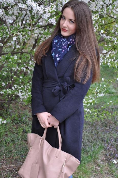 Пальто Delcorso Luxury Merino wool синє. Розмір S-M