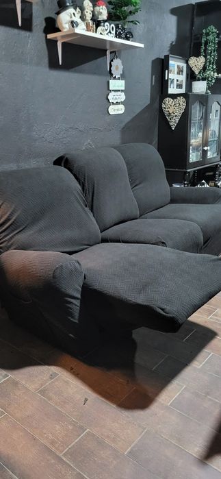 Sofá relax duplo, preto com mesa