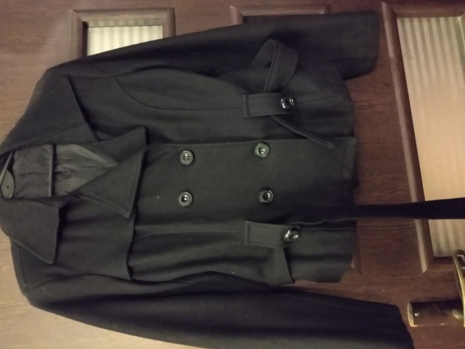 Płaszcz wełniany 38 40 płaszczyk czarny krótki damski z wiązaniem