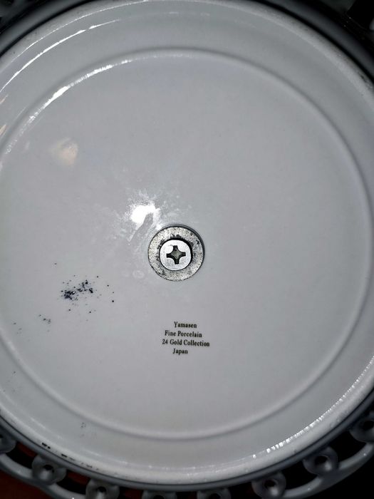 Patera porcelanowa Yamasen – pawie, złocenia, 2-poziomowa, Japonia