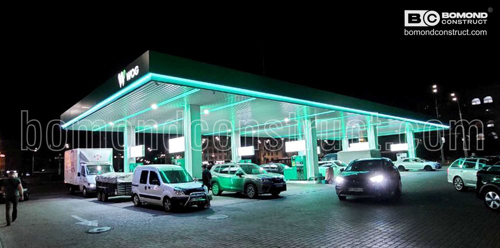 Зовнішня реклама,АЗС Стели, Вентильовані фасади з композиту, вивіски