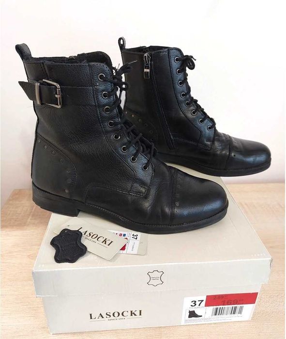 Trzewiki czarne 37 Lasocki skórzane skóra botki kozaki
