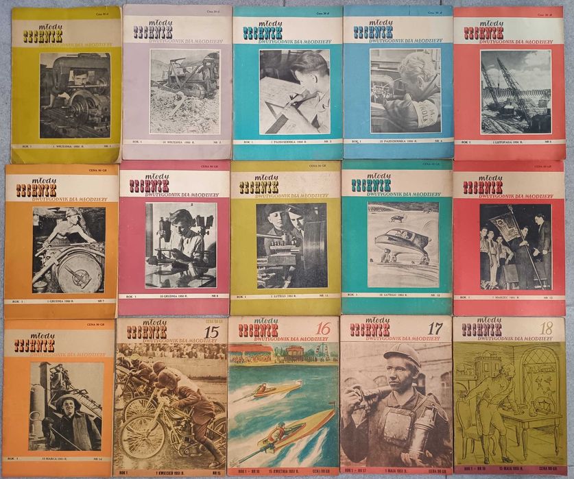 75 czasopism naukowo-technicznych „Młody Technik” z lat 1950–57