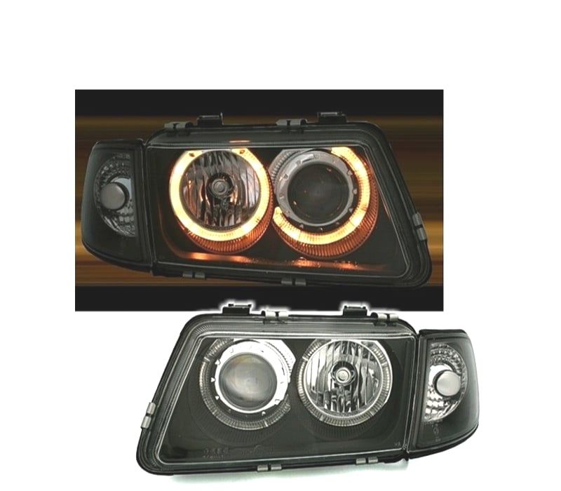 FARÓIS ANGEL EYES AUDI A3 8L 96-00 FUNDO PRETO H7