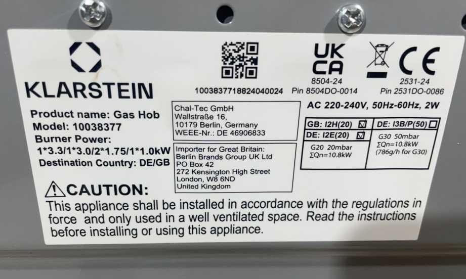 Газова плита варильна поверхня  Klarstein Victoria 5 (10038377)