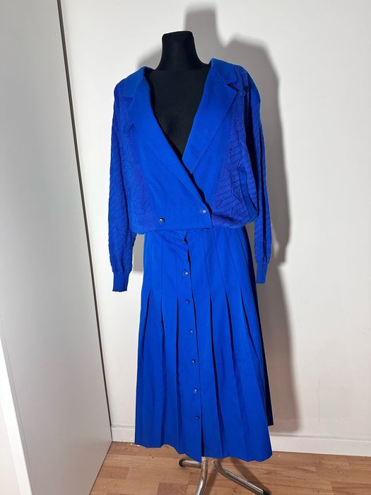 Ravens vintage komplet sweter spódnica plisowana 40 L 42 xl chabrowa