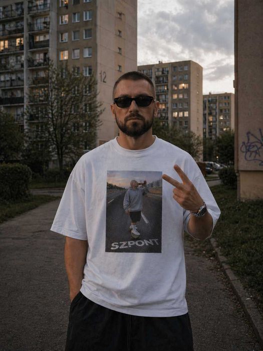 Koszulka SZPONT-Oversize Unisex Bawełna Premium Streetwear Luźny Krój Biała