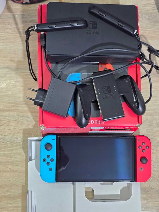 Nintendo switch OLED neon red&blue CFW hekate + nowa 128gb karta pamięci