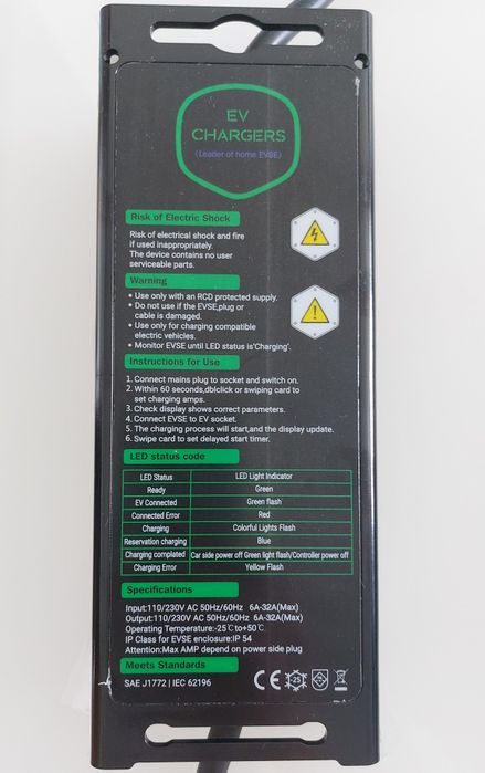 Carregador portátil EVSE (novo, sem uso)