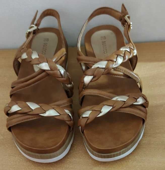 Marco Tozzi Sandały brąz/camel złoty na wyższej podeszwie Stan Bdb r38