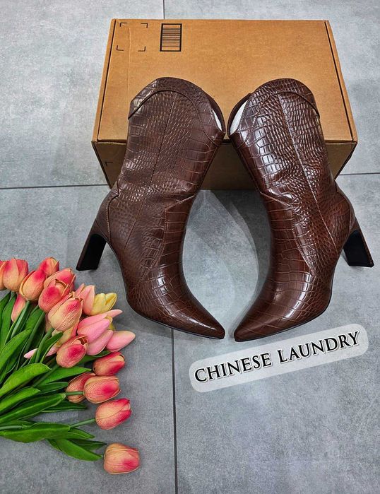 Kowbojki botki Chinese Laundry brązowe na obcasie krokodyl 40 nowe