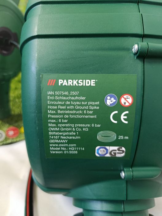 Оригінальний садовий шланг на котушці parkside 25м, автоматично котушка parkside 25m, шланг для поливу парксайд 25м, катушка садова автоматична