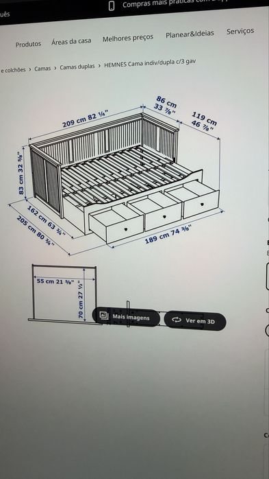 Cama HEMNES IKEA + 2 colchões