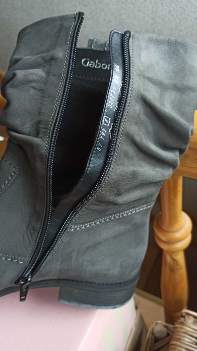 Szare skórzany kozaki botki Gabor 42 szerokie