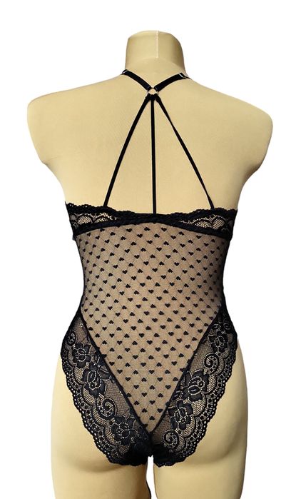 Body damskie koronka serduszka czarne S/M